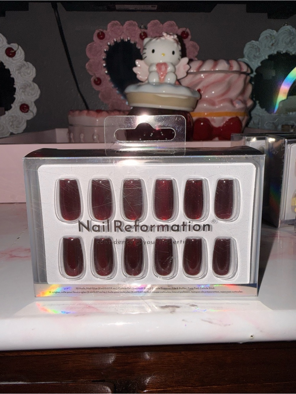 Nail Reformation Mirrored Deep Wine Red Press-On Nails in short coffin - Picture 3 of 8